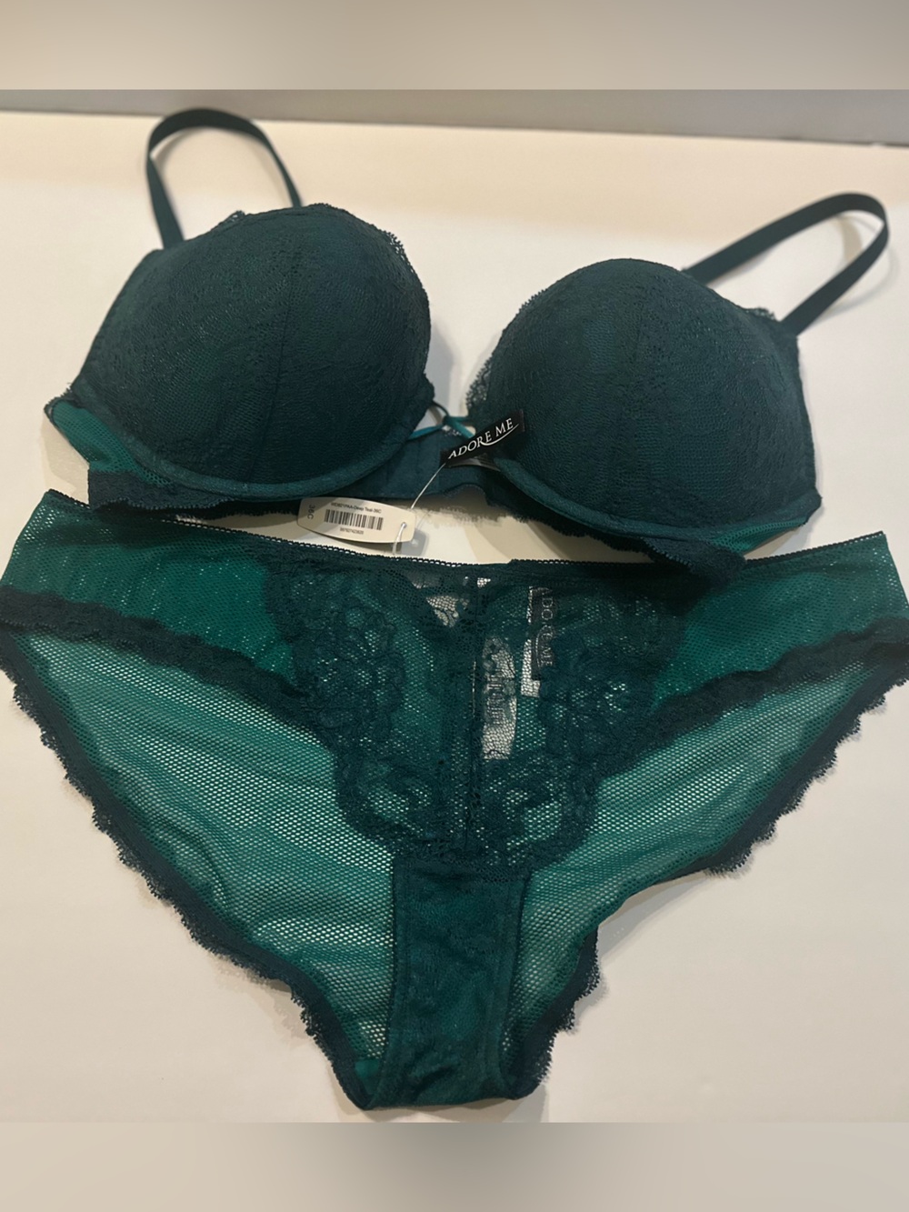 Adore Me Dark Teal Lace Push-Up Bra & Panty Set nwot large lingerie 36C viral - Picture 2 of 10